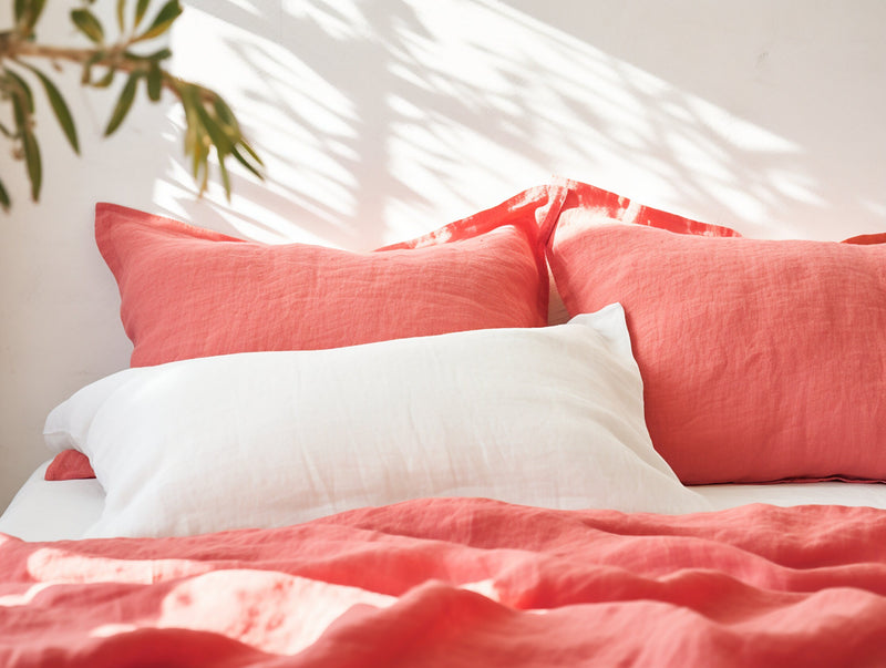 Coral linen Oxford sham pillow cover