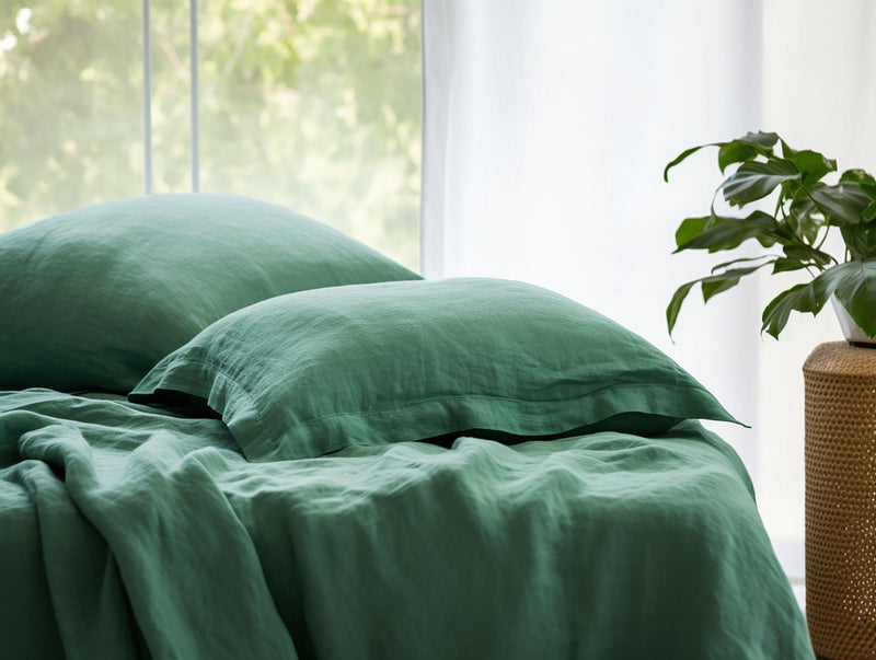 Forest green linen Oxford sham pillow cover