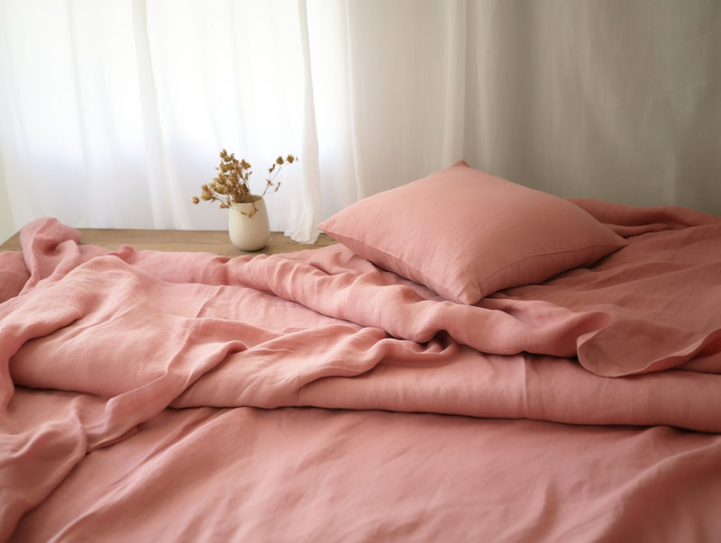 Peach melange linen pillowcase
