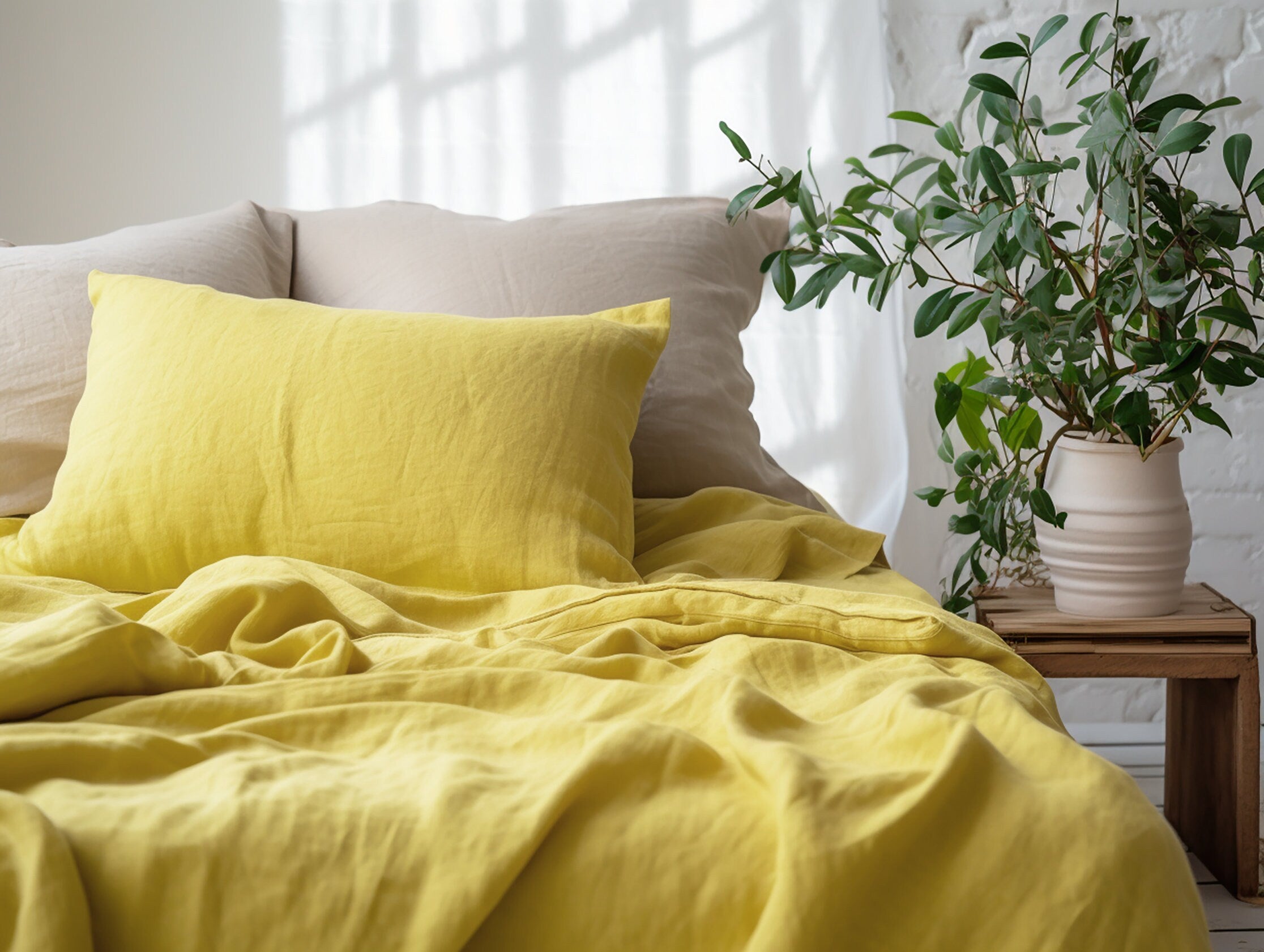 Lemon yellow heavy weight duvet cover