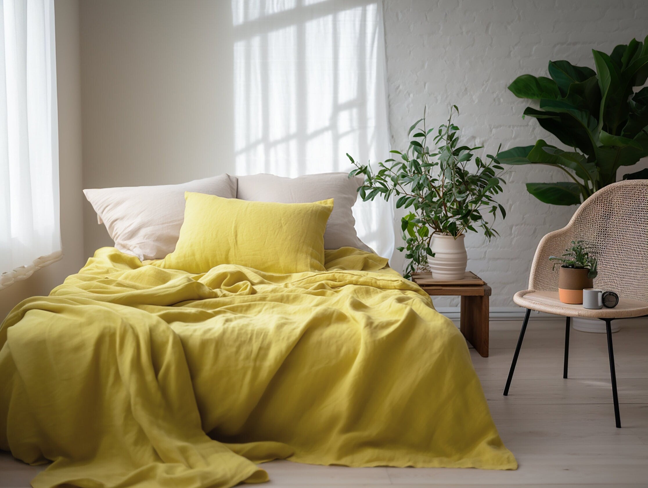 Lemon yellow heavy weight duvet cover