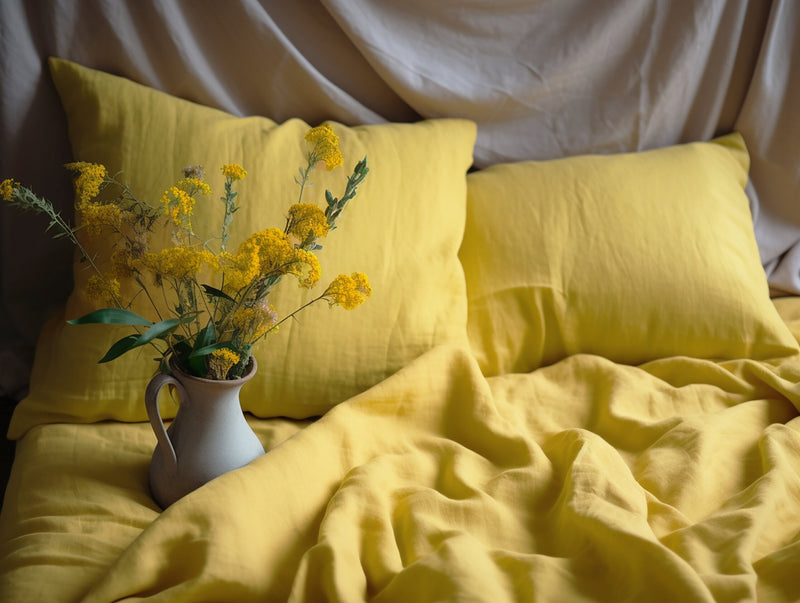 Lemon yellow heavy linen pillowcase