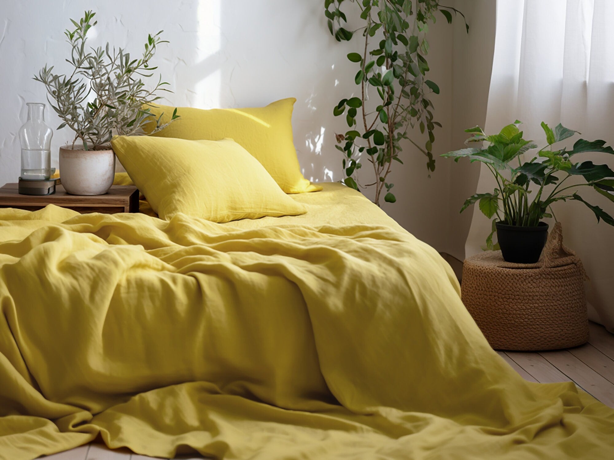 Zitronengelbe schwere Tagesdecke