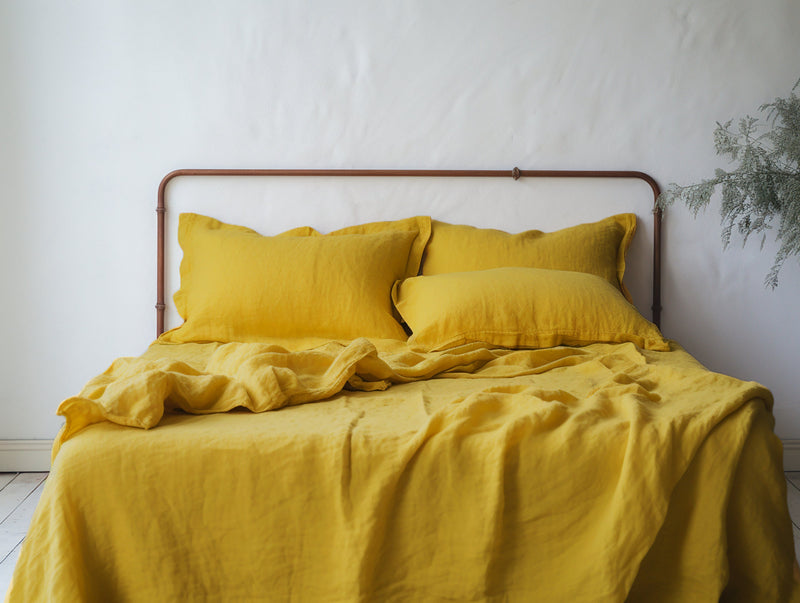 Mustard linen Oxford sham pillow cover