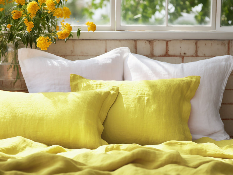 Chartreuse yellow linen Oxford sham pillow cover