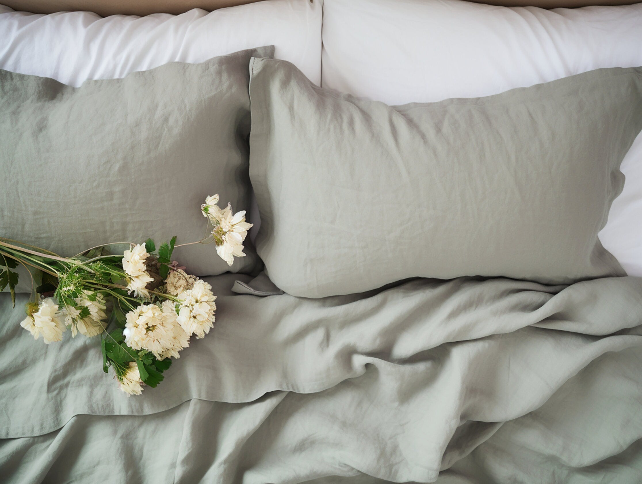 Housse de coussin Oxford gris sauge
