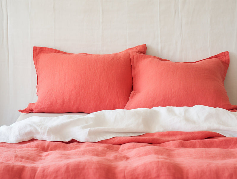 Coral linen Oxford sham pillow cover