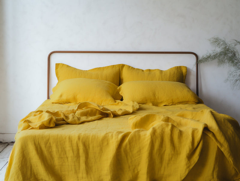 Mustard linen Oxford sham pillow cover