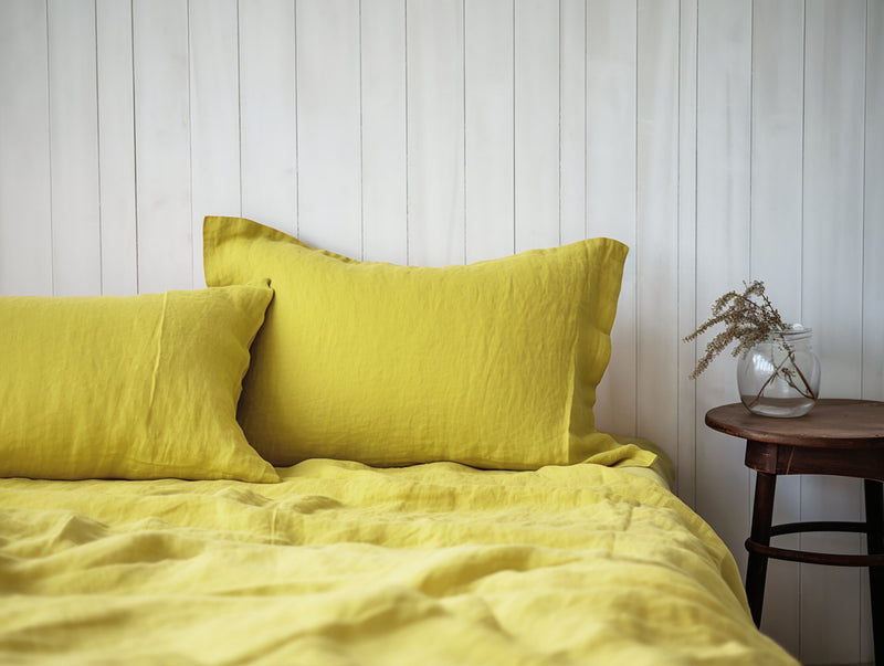 Chartreuse yellow linen Oxford sham pillow cover