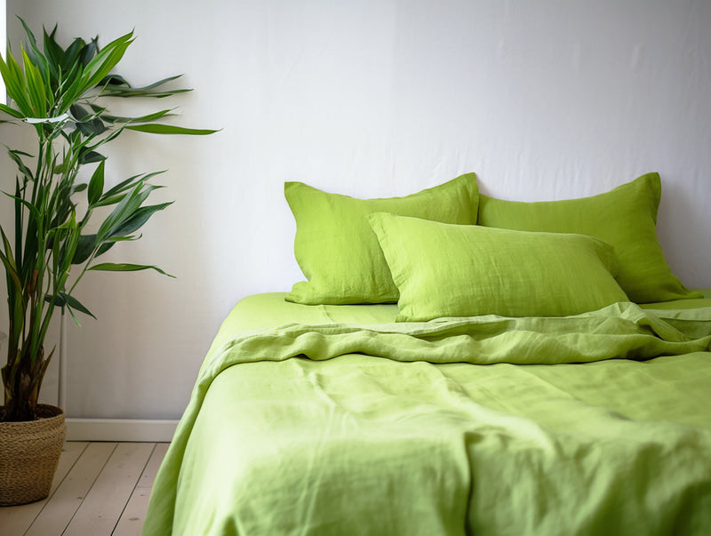 Chartreuse green linen Oxford sham pillow cover