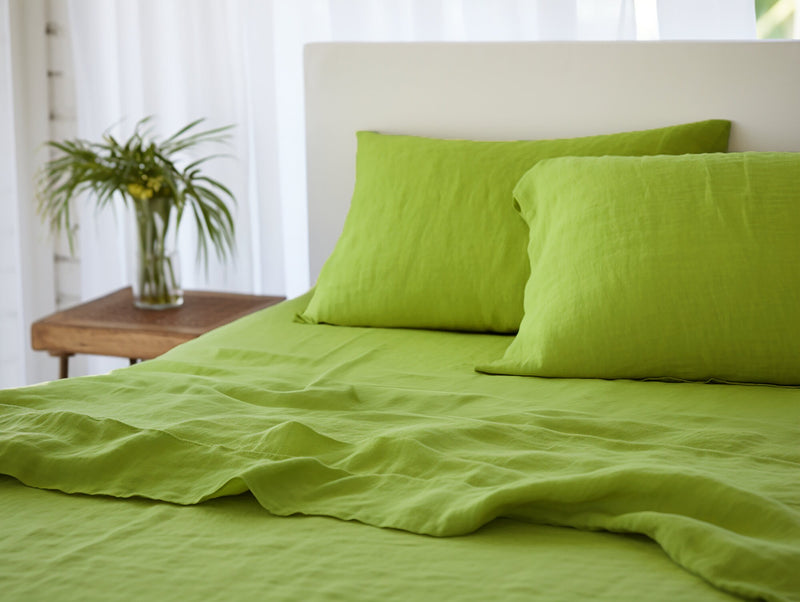 Chartreuse green linen flat sheet