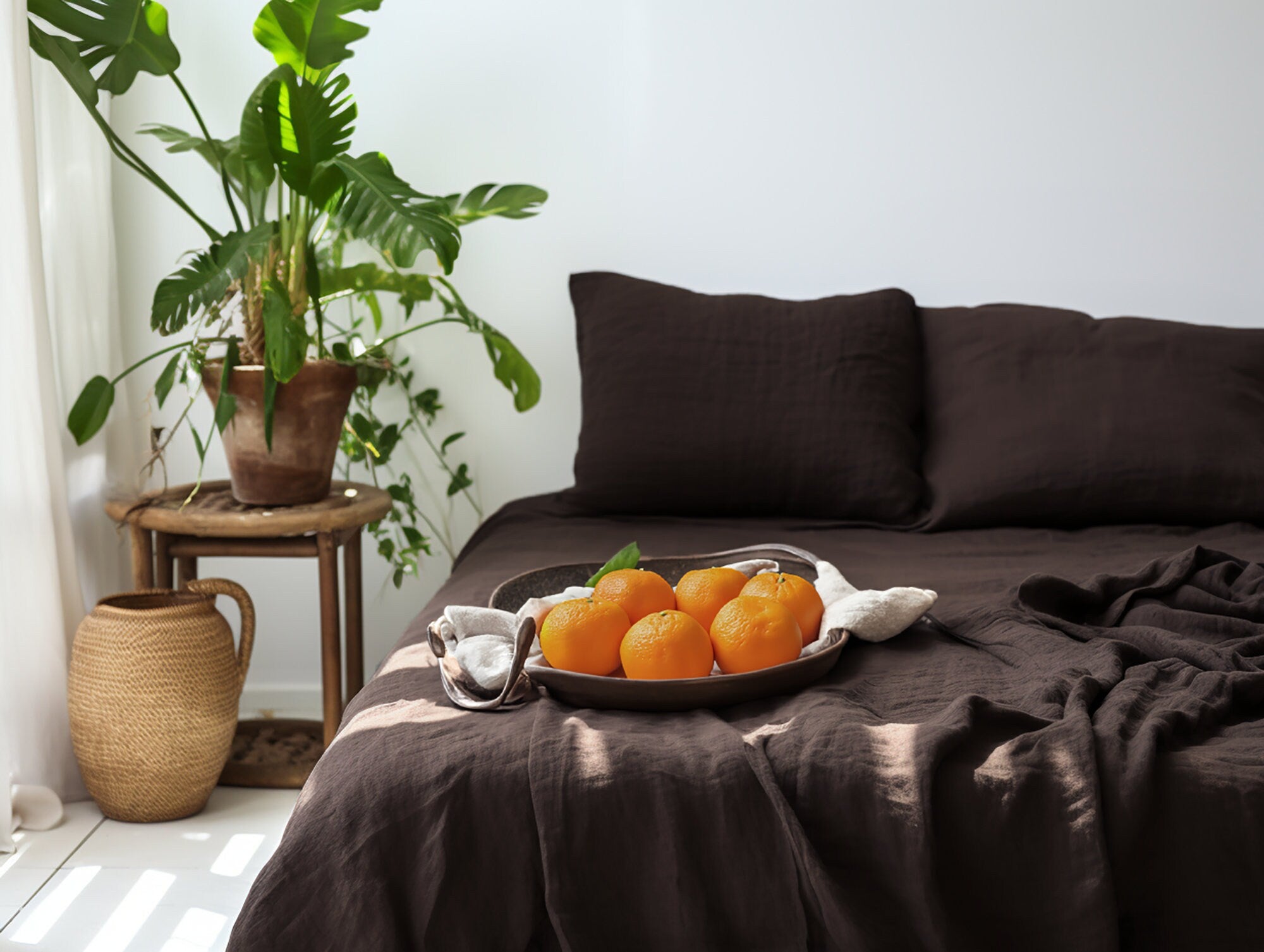 Brown linen flat sheet