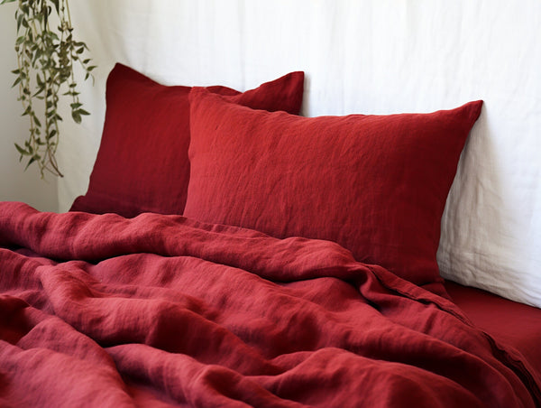 Maroon linen pillowcase
