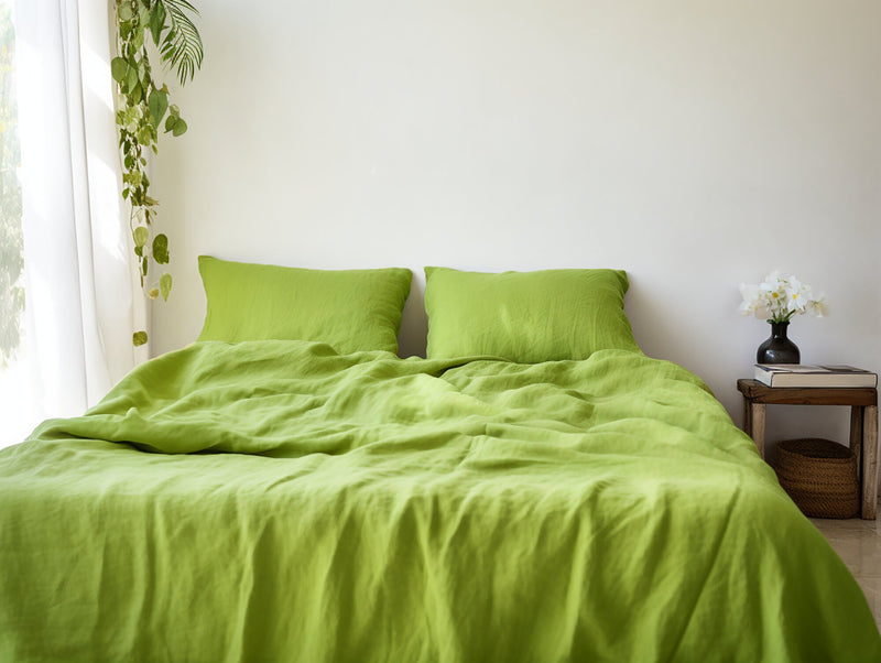 Chartreuse green linen flat sheet