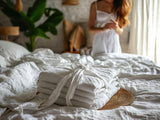 Ready to ship 2 Duvet covers and 4 FREE Pillowcases in white color Linen bedding set