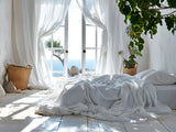 Ready to ship 2 Duvet covers and 4 FREE Pillowcases in white color Linen bedding set
