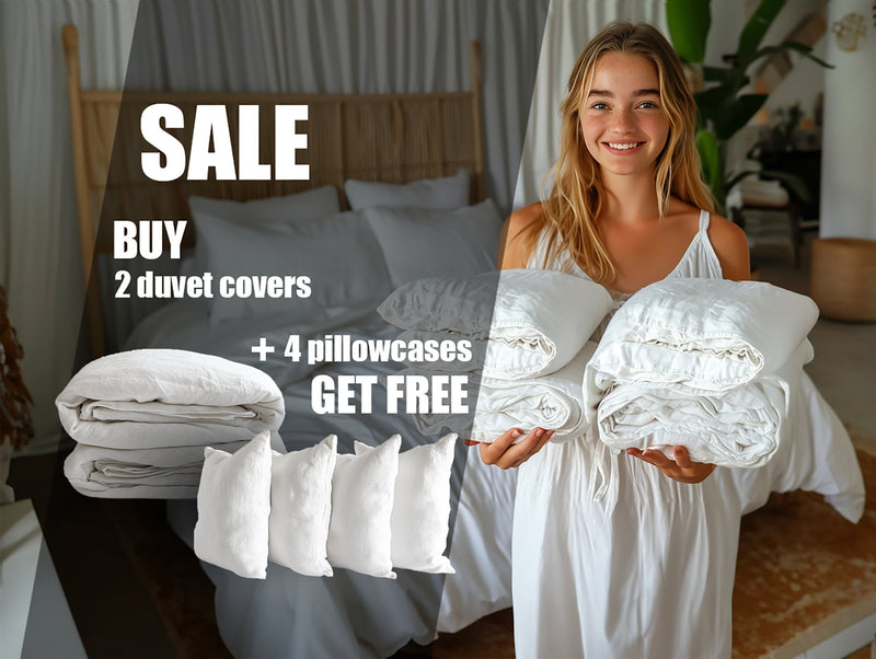 SALE: 2 Duvet covers and 4 FREE Pillowcases in white color Linen bedding set