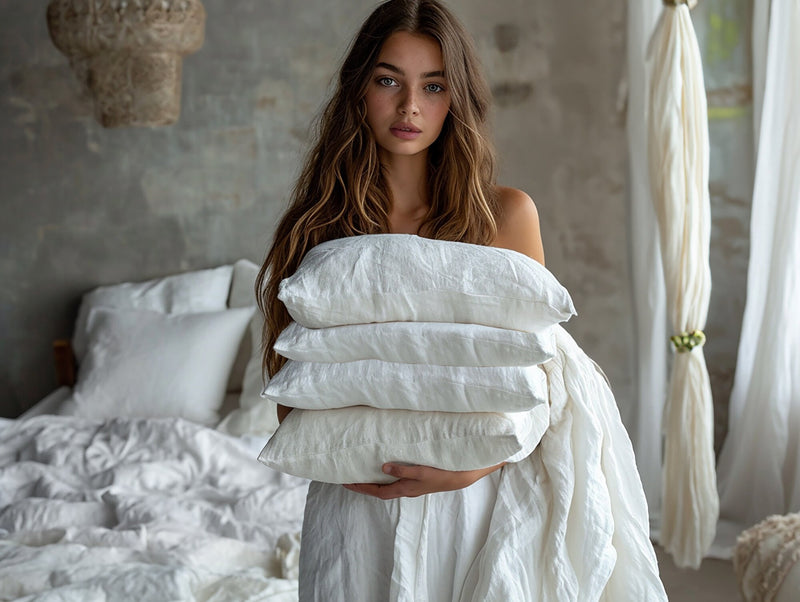 SALE: 2 Duvet covers and 4 FREE Pillowcases in white color Linen bedding set