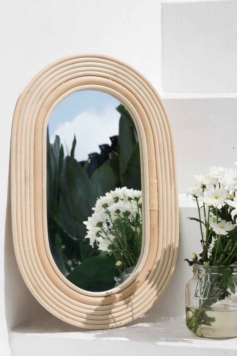 Large oval rattan wicker mirror