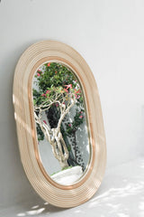 Large oval rattan wicker mirror