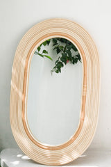 Large oval rattan wicker mirror