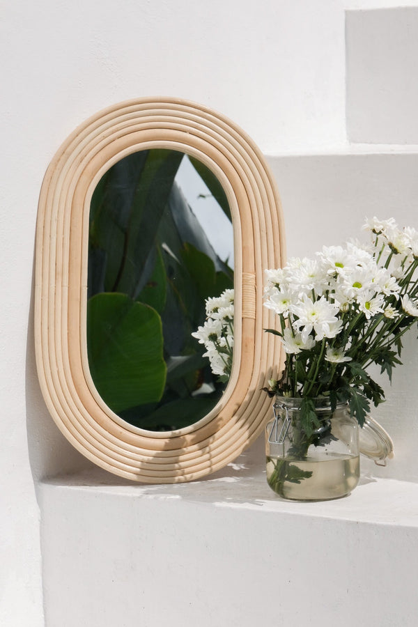 Large oval rattan wicker mirror