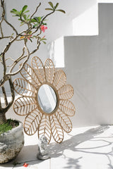 Large round rattan sunflower mirror
