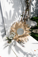 Large round rattan sunflower mirror