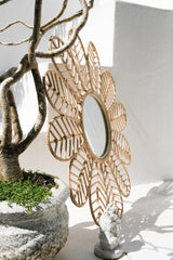 Large round rattan sunflower mirror