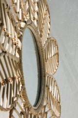 Large round rattan sunflower mirror