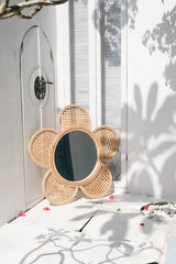 Large round rattan sunflower mirror