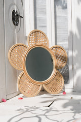 Large round rattan sunflower mirror