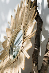 Large round rattan sunflower mirror