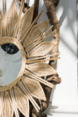 Large round rattan sunflower mirror