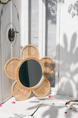 Large round rattan sunflower mirror