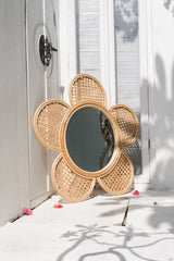Large round rattan sunflower mirror