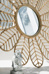 Large round rattan sunflower mirror