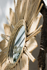 Large round rattan sunflower mirror