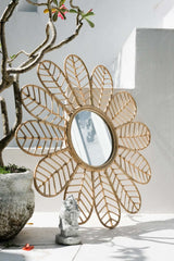 Large round rattan sunflower mirror