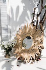 Large round rattan sunflower mirror
