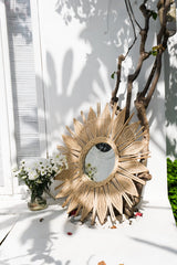 Large round rattan sunflower mirror