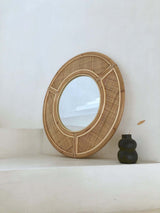 Large round rattan wicker mirror