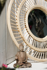 Large round rattan wicker mirror