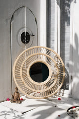 Large round rattan wicker mirror