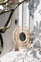 Large round rattan wicker mirror