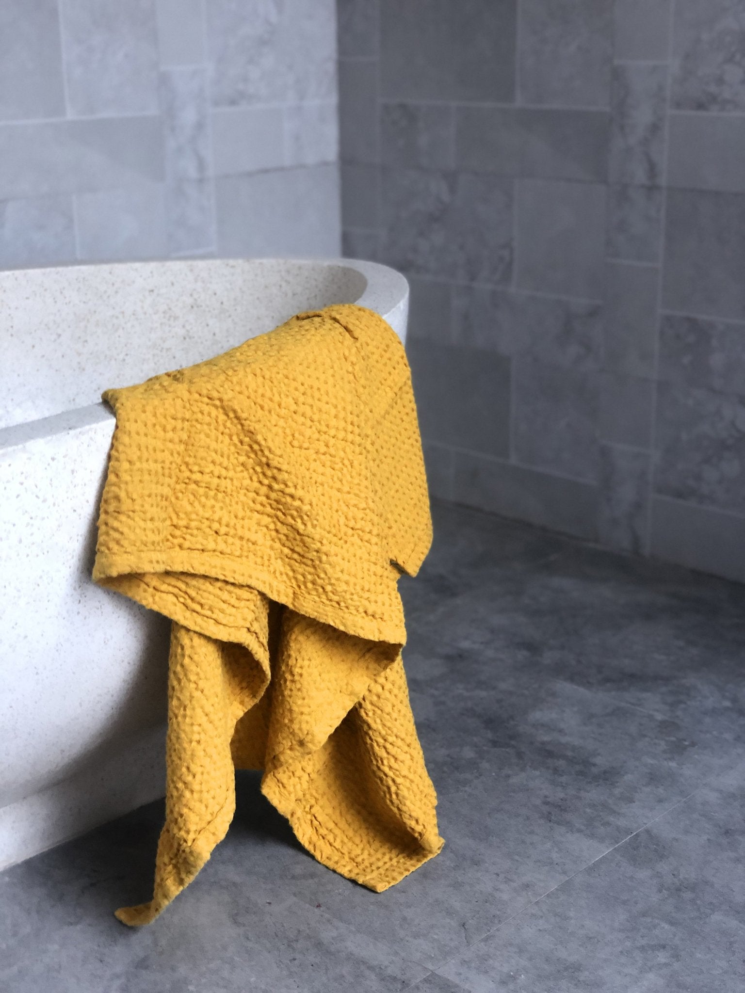 Ochre waffle towel - True Things