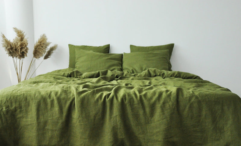 Moss Green 100% Linen Bed Linen