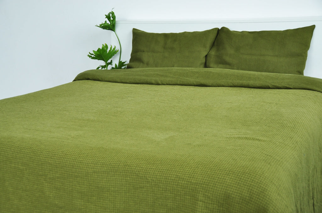 Olive waffle coverlet - True Things