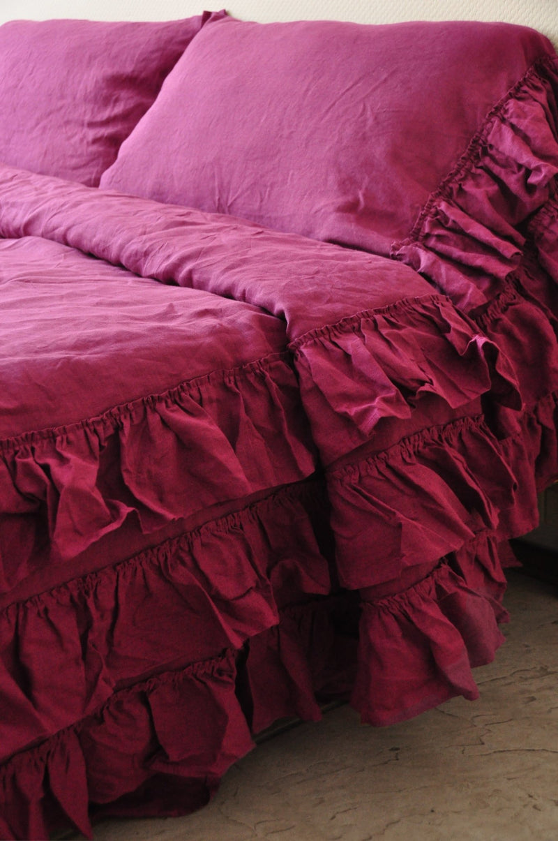 Raspberry ruffled bed skirt - True Things