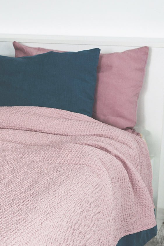 Rose pink waffle coverlet